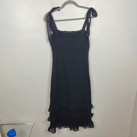 Abercrombie & Fitch Dress Womens Large Black‎ Tie Strap Smocked Midi Romantic - Picture 6 of 10